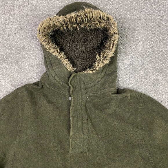 Vintage American Eagle Hoodie Men's XXL Green Military Army Faux Fur Hood Fleece - Picture 2 of 12